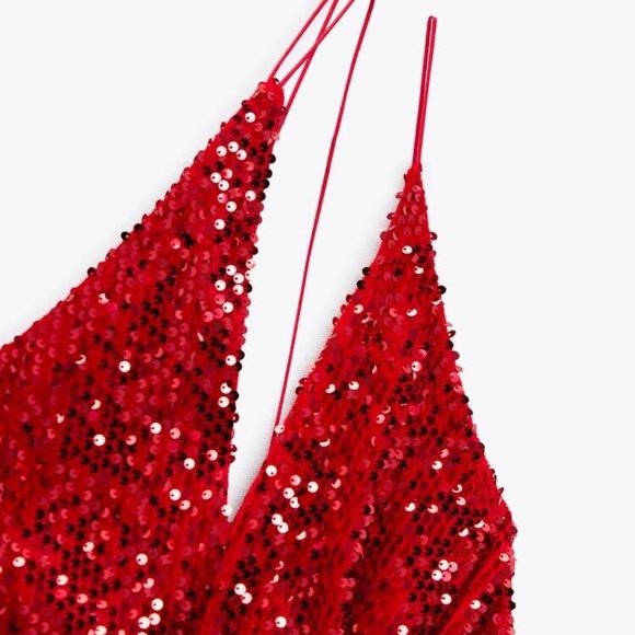 ZARA | Red Sequin Dress - Picture 6 of 7